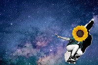 Aesthetic galaxy background, skater girl collage border