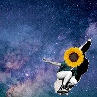 Aesthetic galaxy background, skater girl collage border