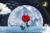 Fantasy ocean rose background, nature aesthetic surreal collage