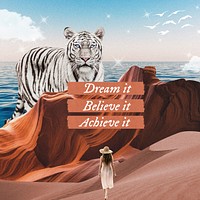 Surreal travel template, animal, nature aesthetic with quote vector