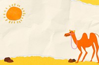 Camel in dessert background, paper craft design vector