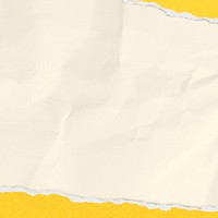 Crumpled beige paper textured background, torn yellow border