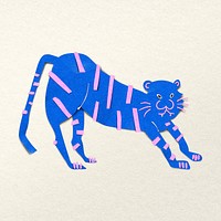 Blue paper craft tiger, wild animal collage element psd