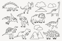 Dinosaur doodle, collage element vector set