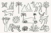 Animal outline, nature collage element vector set