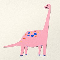 Pink brachiosaurus, dinosaur paper craft, collage element psd