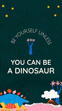 Editable template, paper craft dinosaur, motivational Facebook story vector