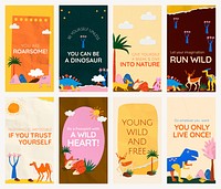 Social media template, paper craft dinosaur design, editable psd set