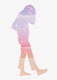 Aesthetic woman silhouette clipart, walking gesture vector