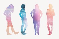 Aesthetic people silhouette clipart, full body gesture psd set