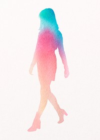 Woman walking silhouette clipart, aesthetic colorful design psd