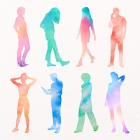 Aesthetic people silhouette clipart, full body gesture psd set