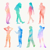 Aesthetic people silhouette clipart, full body gesture vector set