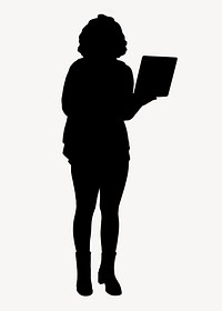 Businesswoman silhouette clipart, using laptop psd