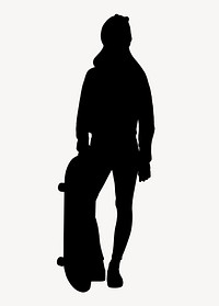 Female skateboarder silhouette collage element psd