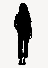 Woman silhouette clipart, hand in pocket gesture psd