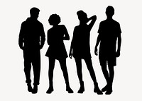 People silhouette collage element, group of friends psd