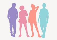 Pastel people silhouette collage element psd