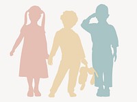 Kids pastel silhouette clipart, full body graphic vector