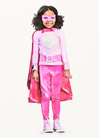 Superhero girl, watercolor, children's aspiration concept
