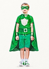 Superhero boy, watercolor, children's aspiration concept