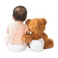 Baby, teddy bear clipart, child care, watercolor illustration psd