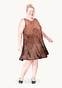 Chubby woman clipart, plus size, watercolor illustration vector