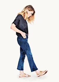 Woman walking clipart, body gesture, watercolor illustration vector