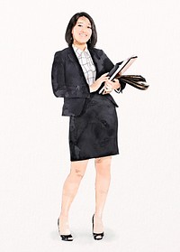 Asian businesswoman clipart, watercolor illustration psd