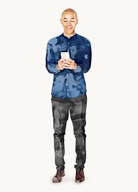 Man texting cut out, watercolor illustration vector