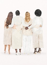 Diverse people looking up, watercolor illustration, rear view psd