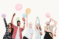 Diverse party people, birthday celebration, watercolor illustration vector