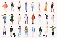 Diverse people's hobby watercolor illustration, full body set psd