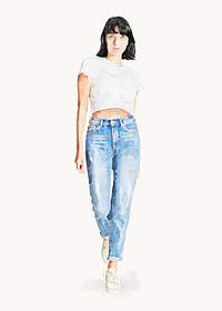 Confident woman, street fashion, watercolor full body illustration vector