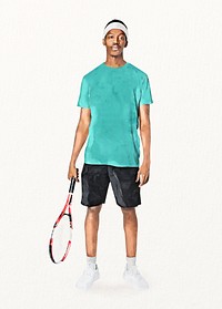 African-American tennis player, sport watercolor illustration