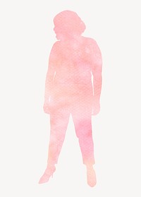 Plus-size woman silhouette, watercolor, full body gesture psd