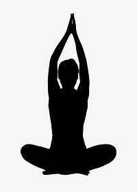 Sitting tree yoga pose silhouette, woman illustration in black design 