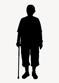 Old man holding cane silhouette, standing body gesture 