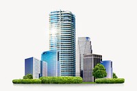 Modern city skyline, office buildings & skyscrapers psd