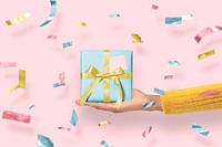 Birthday gift box, pink background psd