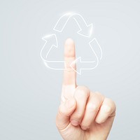 Recycle symbol collage element, hand selecting sustainability psd