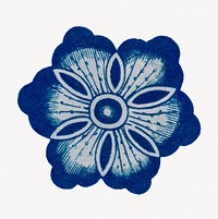 Blue flower illustration, vintage Chinese aesthetic graphic psd