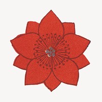 Red flower collage element, vintage Chinese aesthetic illustration psd