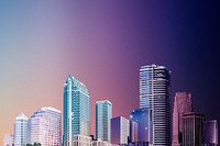 Neon skyline background, business district psd