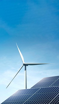Clean energy mobile wallpaper, solar panels & wind turbines