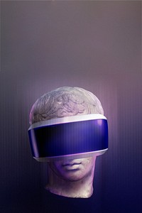 Statue wearing VR glasses background, smart technology, remixed media