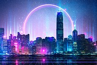 Online city, smart technology, cityscapes background psd