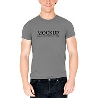 Young man in a plain gray tee mockup