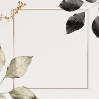 Gold frame with foliage pattern on marble textured background illustration