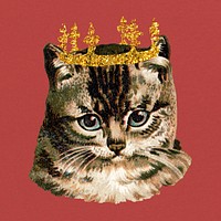 Cat with glittery crown sticker illustration